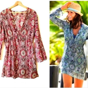 Athleta Paisley Pink and Brown Swim Cover up | Size Small